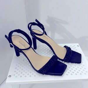 AiunIInd Black Women's Sandals Size 8.5 Ankle Straps Square Toe Buckle Closure